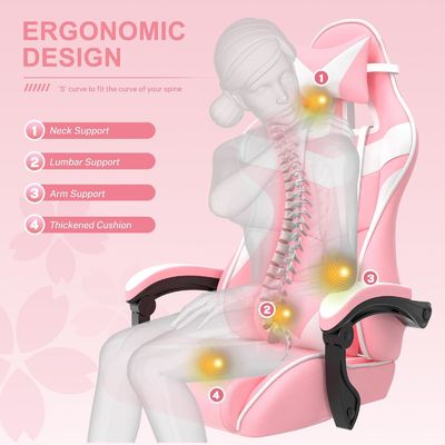 Silla giratoria Silla de juego rosa con reposapiés y adorable paquete de correo de diseño de conejo