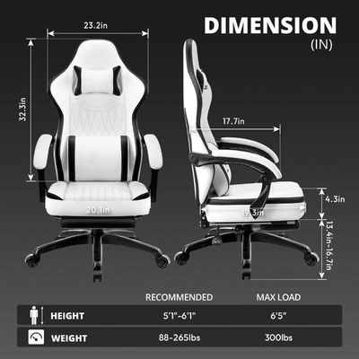 Silla de juegos de sala de computadoras con cojín de resorte de bolsillo en 19.3 &quot;D x 20.1&quot;W x 50&quot;H Tamaño
