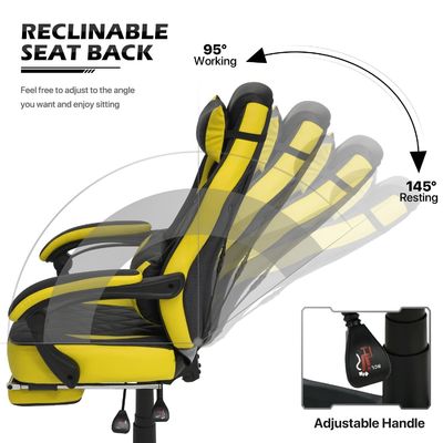 Silla de juego de estilo de carreras giratoria de 360 grados con soporte lumbar desmontable de cuero PU