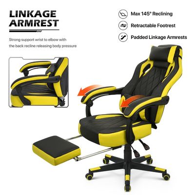 Silla de juego de estilo de carreras giratoria de 360 grados con soporte lumbar desmontable de cuero PU