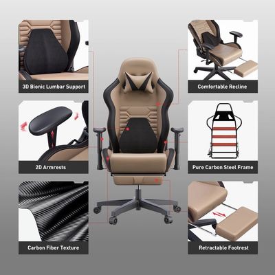 Silla de juegos de carreras de ruedas de PU con soporte lumbar ergonómico y embalaje de correo