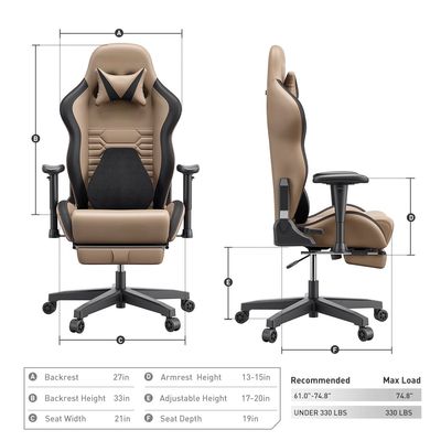 Silla de juegos de carreras de ruedas de PU con soporte lumbar ergonómico y embalaje de correo