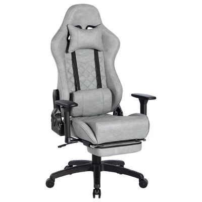 Silla de juegos de diseño moderno con reposapiés y 3 elevadores de gas de cuero de PU de espalda alta ajustable