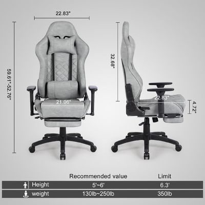 Silla de juegos de diseño moderno con reposapiés y 3 elevadores de gas de cuero de PU de espalda alta ajustable