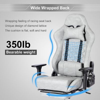 Silla de juegos de diseño moderno con reposapiés y 3 elevadores de gas de cuero de PU de espalda alta ajustable