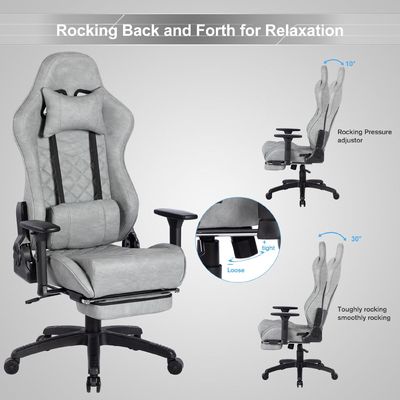 Silla de juegos de diseño moderno con reposapiés y 3 elevadores de gas de cuero de PU de espalda alta ajustable