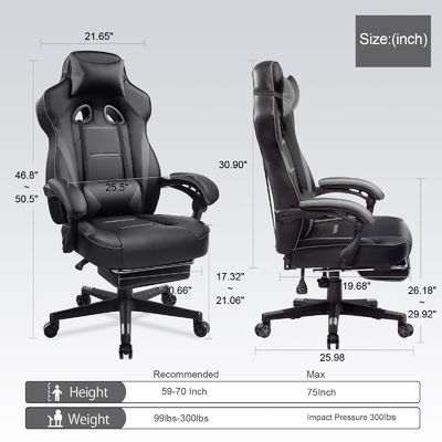 27.16&quot;D x 20.66&quot;W x 47.24&quot;H en una silla de juego ergonómica con reposapiés y reposapiés