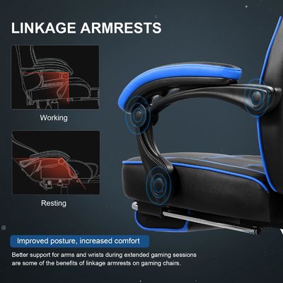 Silla de juegos ergonómica de 3 puentes de gas con reposapiés de cuero PU