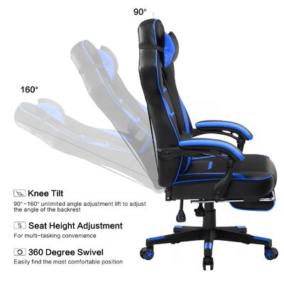 Silla de juegos ergonómica de 3 puentes de gas con reposapiés de cuero PU