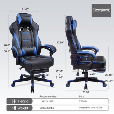 Silla de juegos ergonómica de 3 puentes de gas con reposapiés de cuero PU