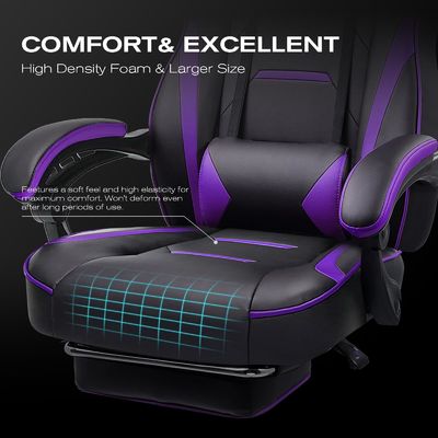 Silla ergonómica para juegos con reposapiés y función de giro 360/ajuste de altura/sillón