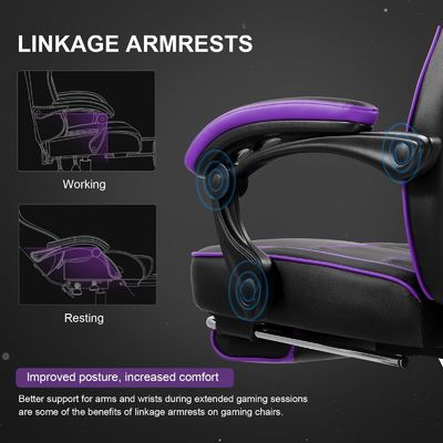 Silla ergonómica para juegos con reposapiés y función de giro 360/ajuste de altura/sillón