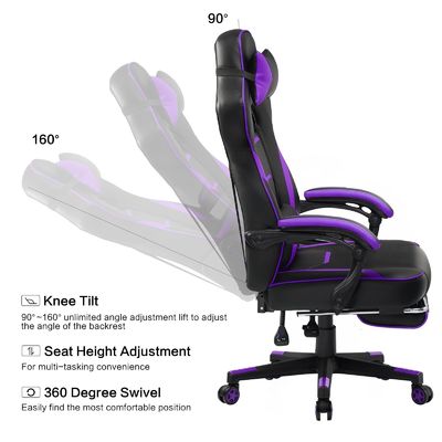Silla ergonómica para juegos con reposapiés y función de giro 360/ajuste de altura/sillón