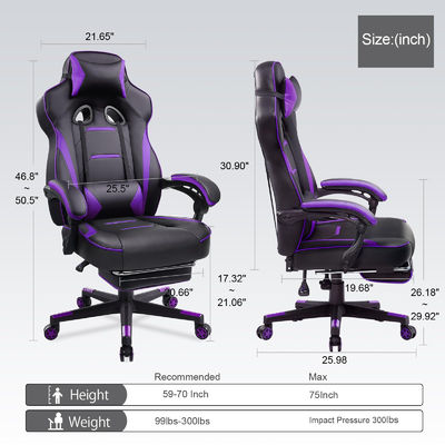 Silla ergonómica para juegos con reposapiés y función de giro 360/ajuste de altura/sillón