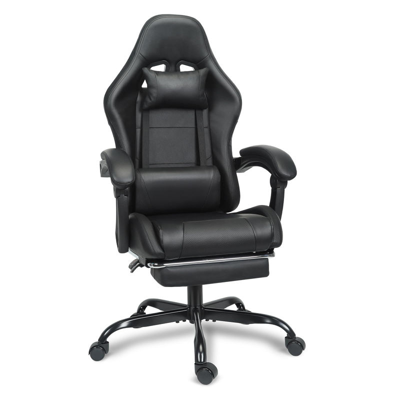 Silla de juego ajustable en altura con soporte lumbar y reposapiés de color personalizado