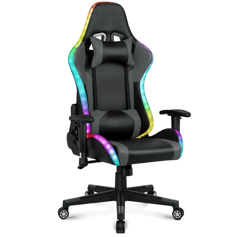 27.5&quot;D x 27.5&quot;W x 46.5&quot;H Silla giratoria para juegos con barra de luz LED y función de masaje