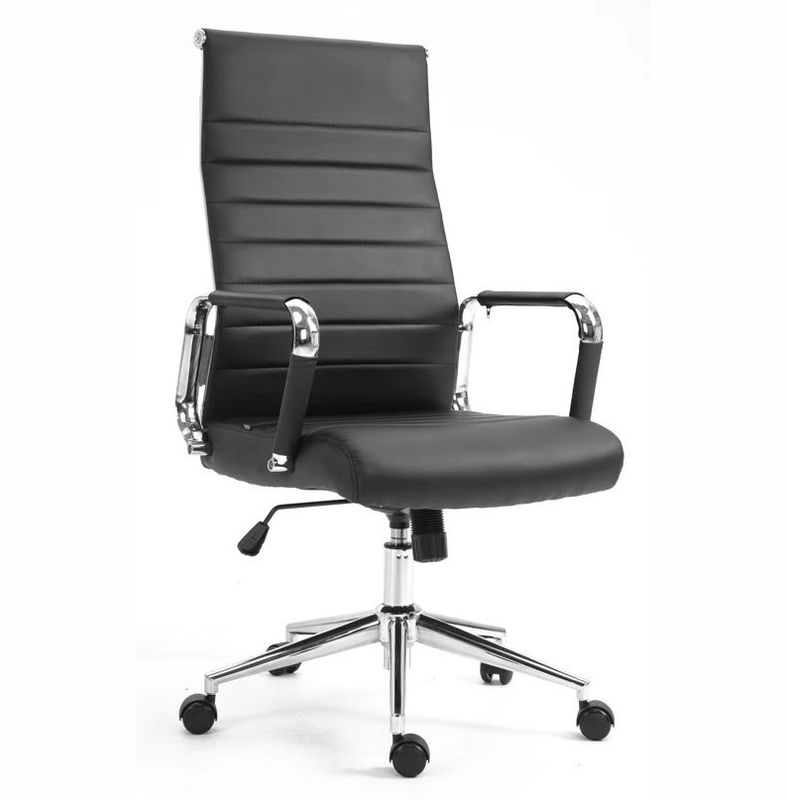 Silla de oficina de malla de cuero marrón de estilo moderno con soporte lumbar y embalaje de correo