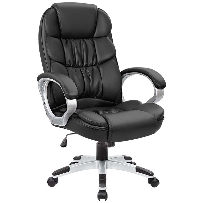 Silla de oficina ejecutiva con respaldo lumbar y altura ajustable de cuero PU