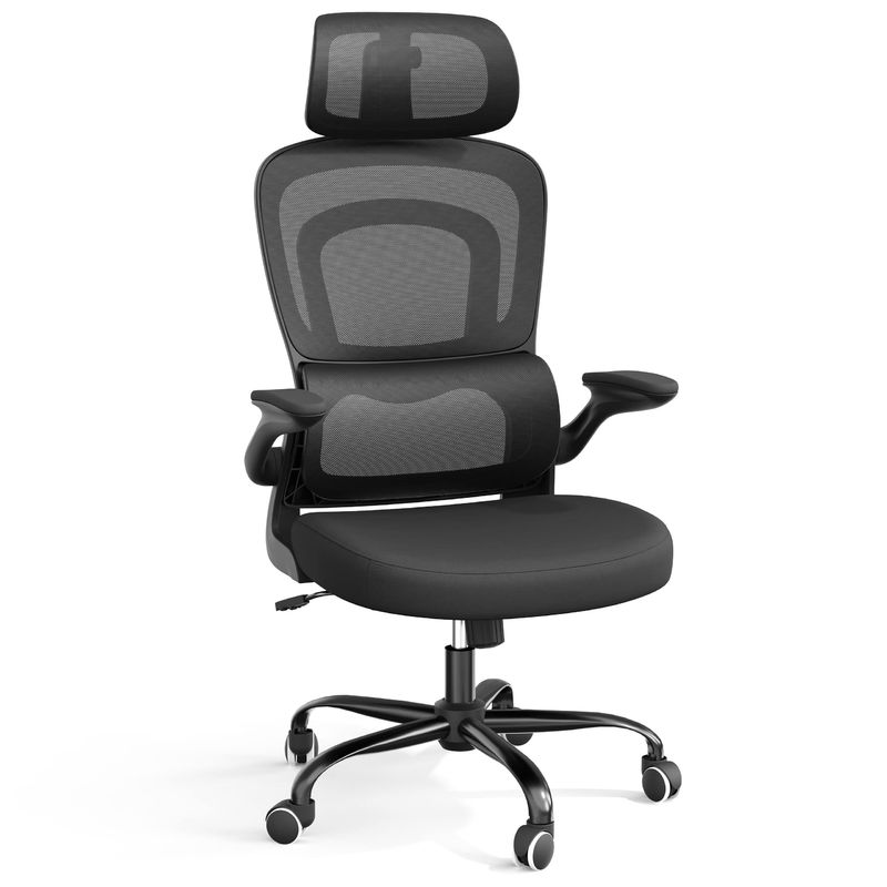 Silla de oficina de malla ergonómica de diseño moderno de metal con soporte lumbar y brazos abatibles