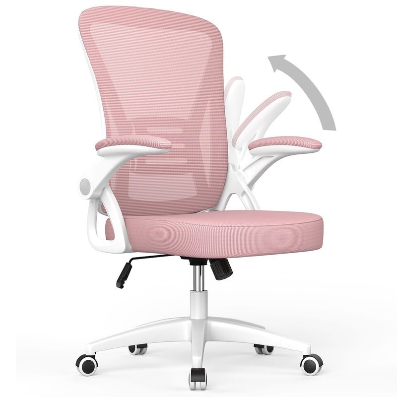 Silla de oficina de malla ajustable de altura Silla giratoria con brazos abatibles y soporte lumbar