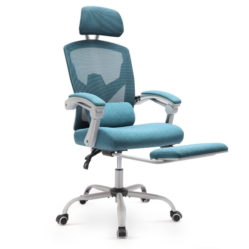 Silla de oficina ergonómica de elevación de gas con almohada lumbar y reposapiés retráctil