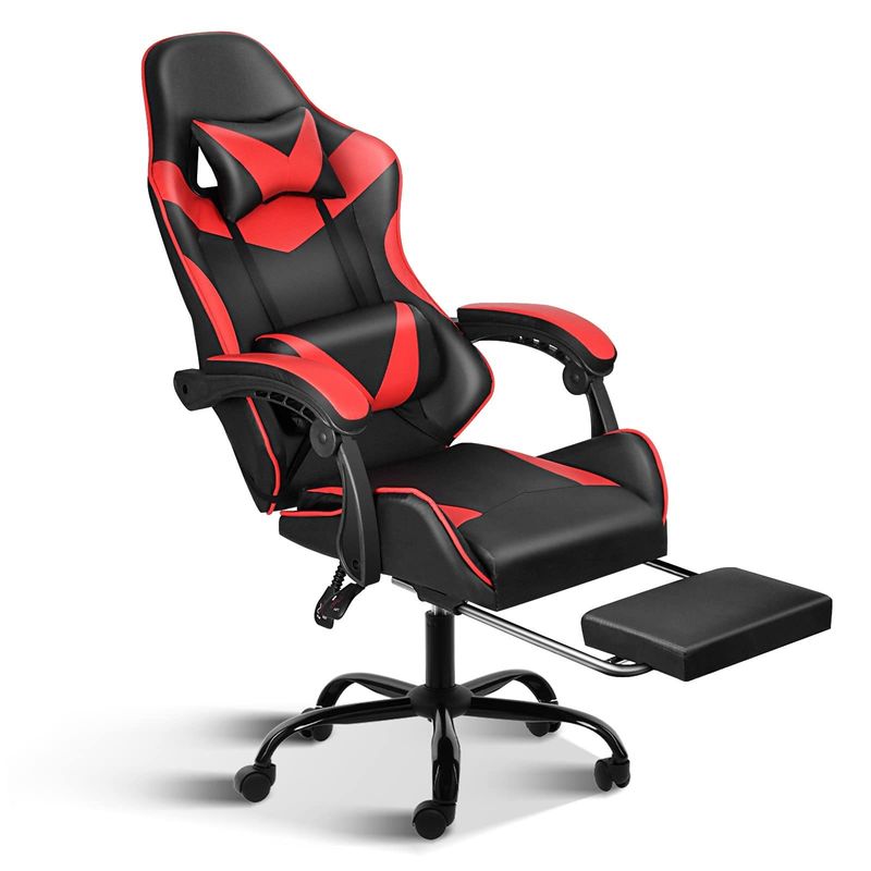 Silla ergonómica para juegos con reposapiés y soporte lumbar 20&quot;D x 25&quot;W x 46&quot;H/360 giratorio