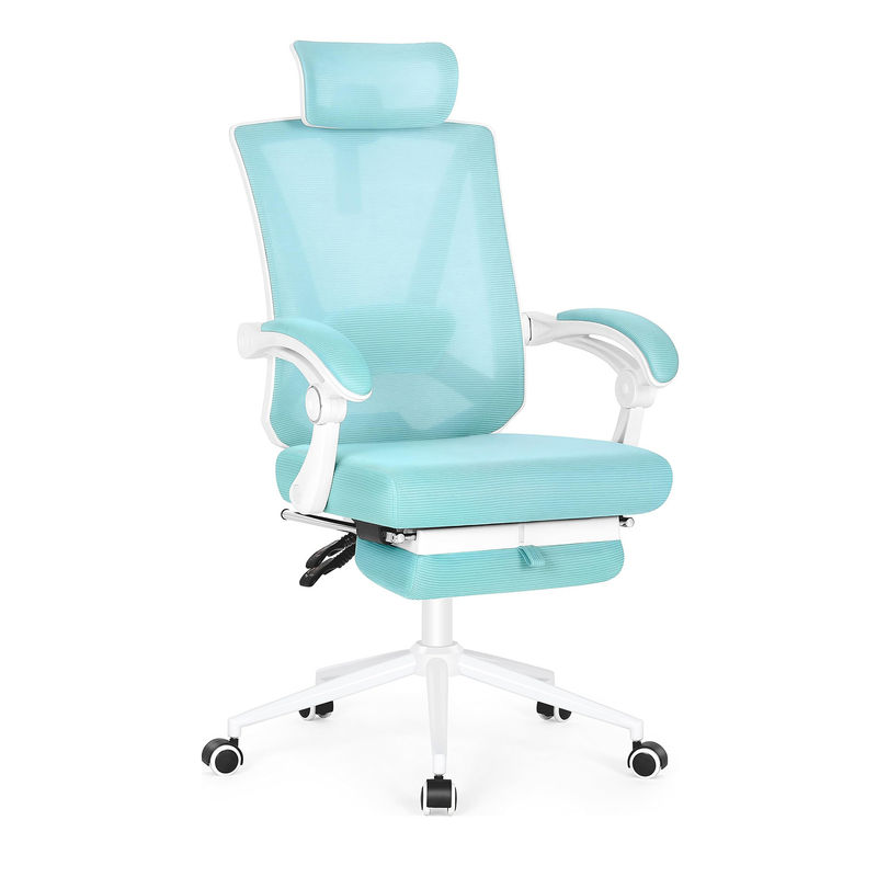 Silla de oficina giratoria 360 con soporte lumbar y reposapiés ajustables en 2D