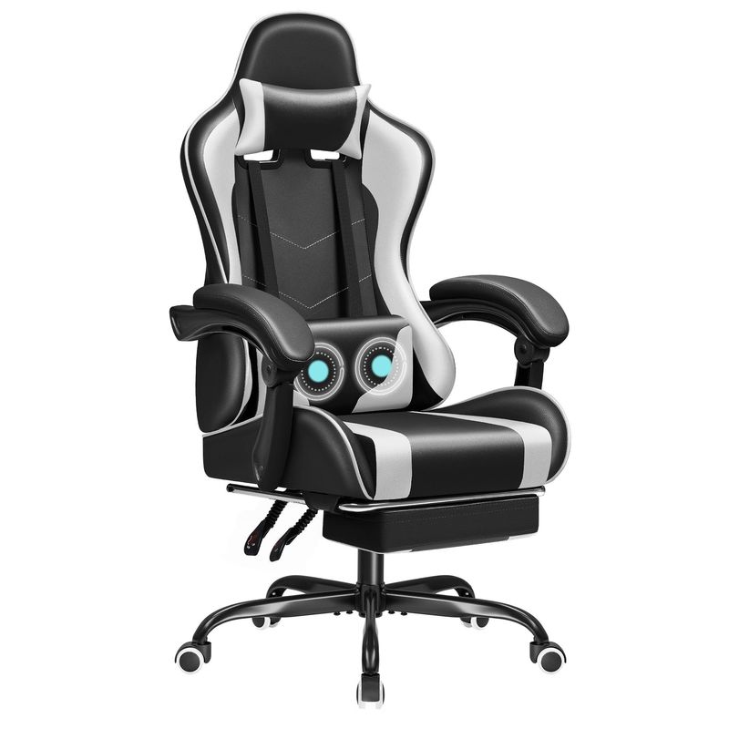 Silla de juegos de carreras con soporte lumbar de masaje y asiento giratorio 360 18.5 &quot;D x 23.61&quot; W x 50.4&quot; H