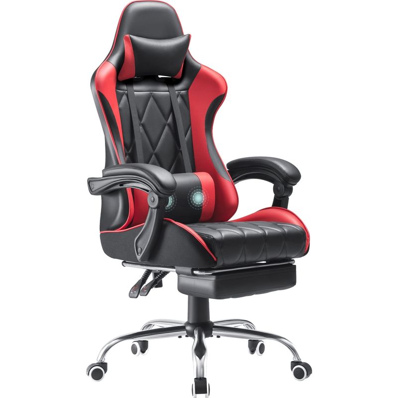 Sala de juegos de computadora silla giratoria con masaje de apoyo lumbar y diseño ergonómico de la espalda alta