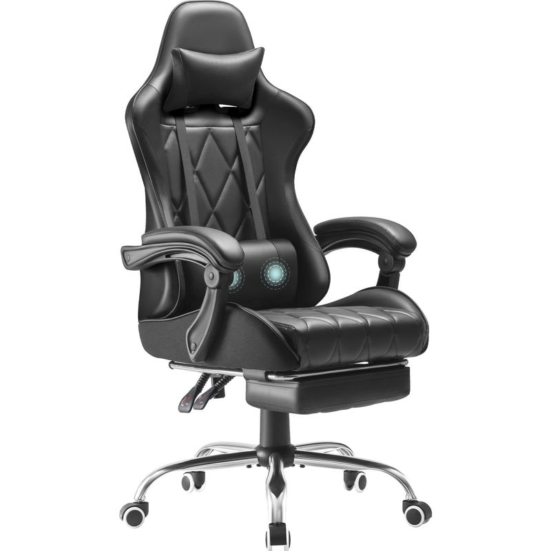 Sala de juegos de computadora silla de juego de carreras con reposapiés y masaje soporte lumbar de espalda alta