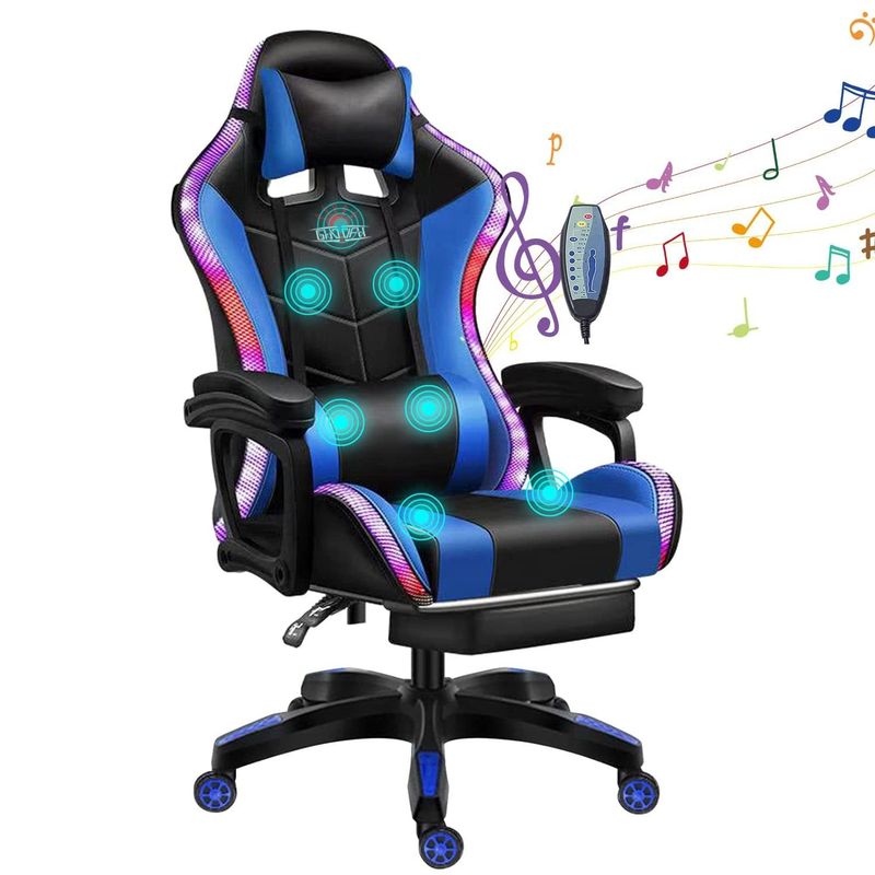 Silla de malla de juego de oficina de computadora ergonómica con masaje de 7 puntos y luz LED RGB