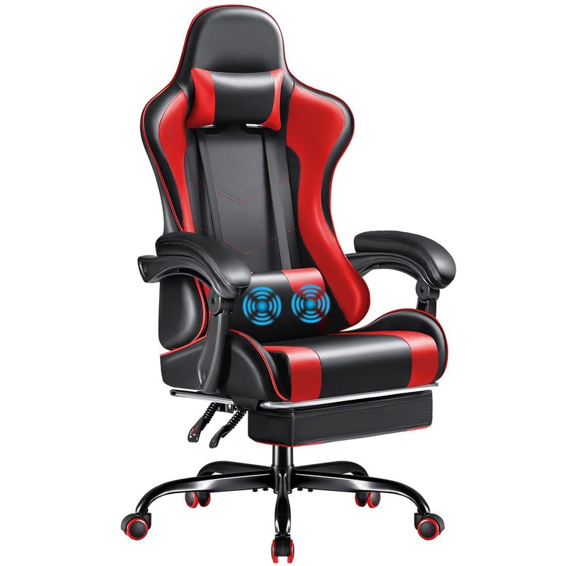 Silla de videojuegos de carreras de diseño moderno con reposapiés y apoyo lumbar de masaje