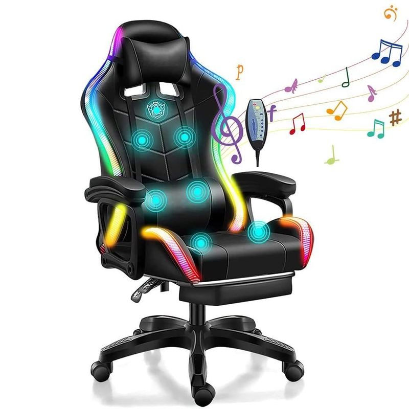 Silla giratoria de paquetería de correos ALINUNU Silla de juegos RGB con masaje de 7 puntos y luz LED