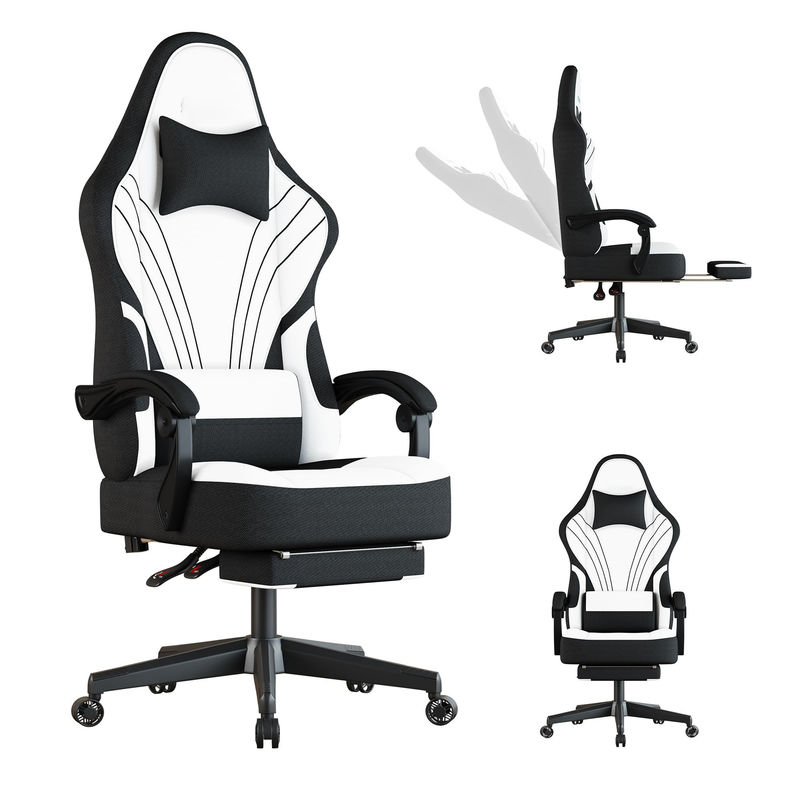 Silla de juego de oficina con reposapiés y dimensiones del producto 25&quot;D x 23&quot;W x 53&quot;H