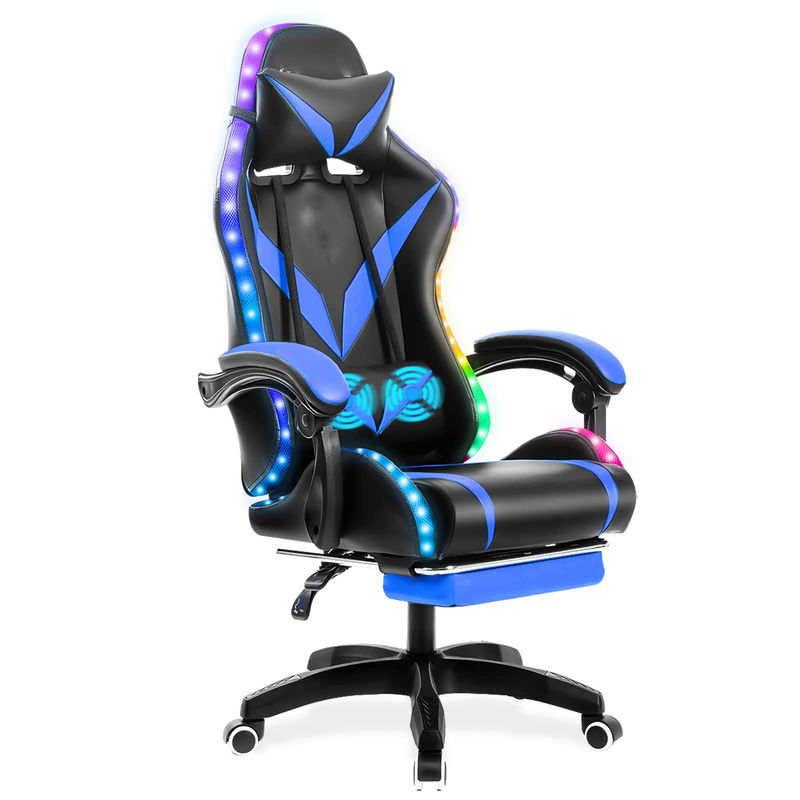 Material de marco de cloruro de polivinilo silla de juego RGB con masaje y luces LED perfecto