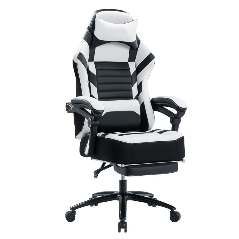 Silla de juego ajustable en altura con reposapiés de 400 libras de espuma de memoria ajustable con ángulo de inclinación hacia atrás