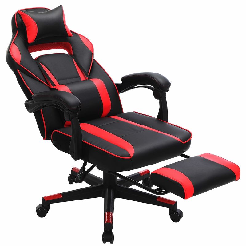 Silla de juego de carreras con mecanismo de inclinación del reposapiés y soporte lumbar