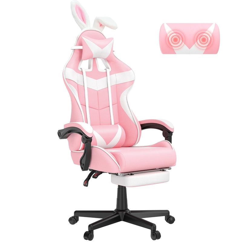 Silla giratoria Silla de juego rosa con reposapiés y adorable paquete de correo de diseño de conejo