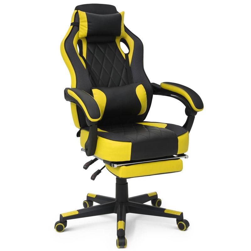 Silla de juego de estilo de carreras giratoria de 360 grados con soporte lumbar desmontable de cuero PU