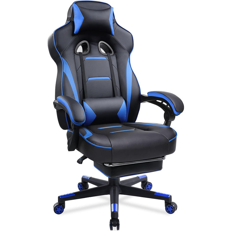 Silla de juegos ergonómica de 3 puentes de gas con reposapiés de cuero PU